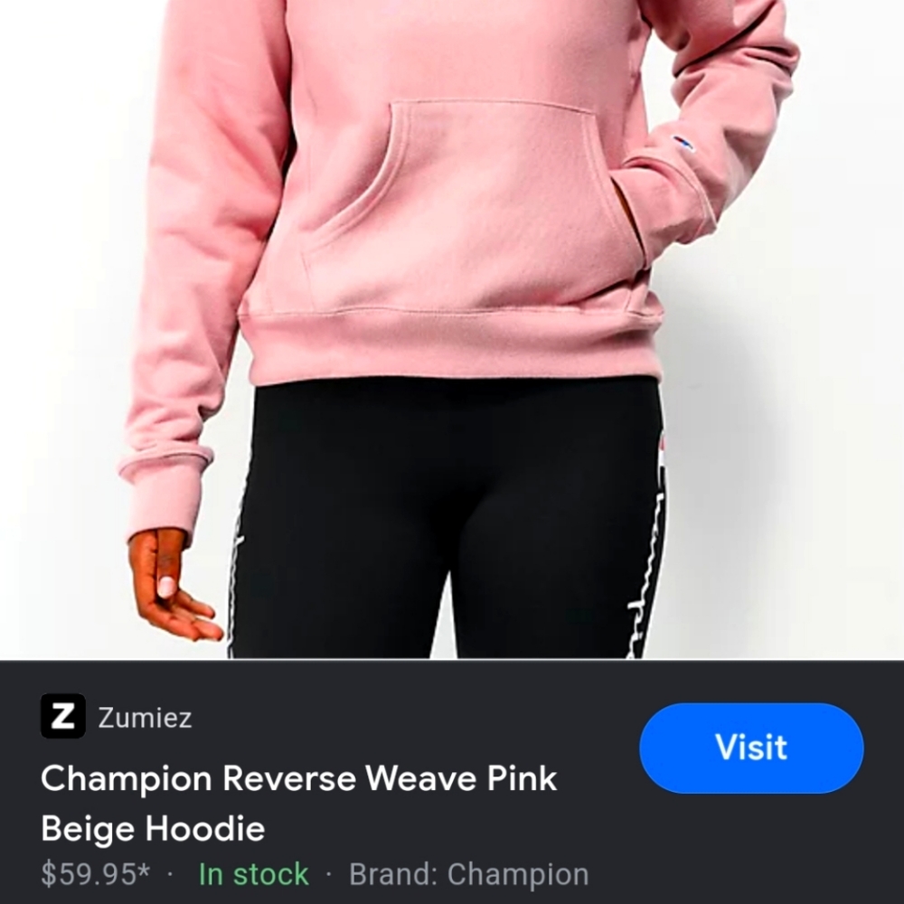 WOMENS CHAMPION REVERSE WEAVE HOODED SWEATSHIRT PINK/BEIGE